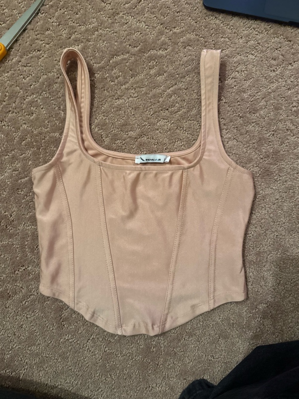 Blush Pink Square-Neck Corset Tank Top
